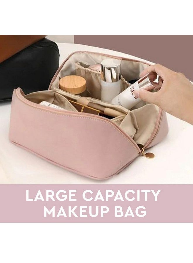 GUBB Multifunctional Travel Makeup Bag | Large Capacity Portable Leather Makeup Bag With Convinient & Durable Handle | Cosmetics Storage Bag With Waterproof Pu Leather Fabric - Pink - Image 3