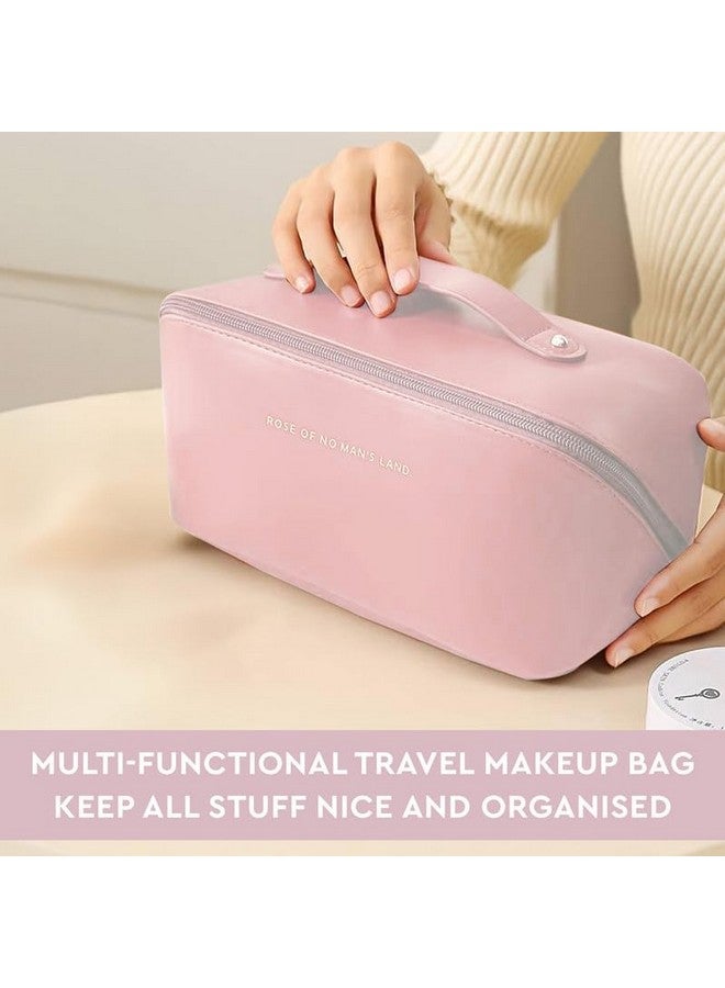 GUBB Multifunctional Travel Makeup Bag | Large Capacity Portable Leather Makeup Bag With Convinient & Durable Handle | Cosmetics Storage Bag With Waterproof Pu Leather Fabric - Pink - Image 2