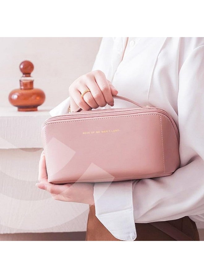 GUBB Multifunctional Travel Makeup Bag | Large Capacity Portable Leather Makeup Bag With Convinient & Durable Handle | Cosmetics Storage Bag With Waterproof Pu Leather Fabric - Pink - Image 5