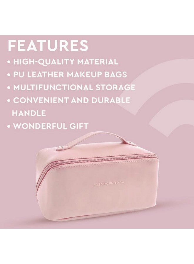 GUBB Multifunctional Travel Makeup Bag | Large Capacity Portable Leather Makeup Bag With Convinient & Durable Handle | Cosmetics Storage Bag With Waterproof Pu Leather Fabric - Pink - Image 4