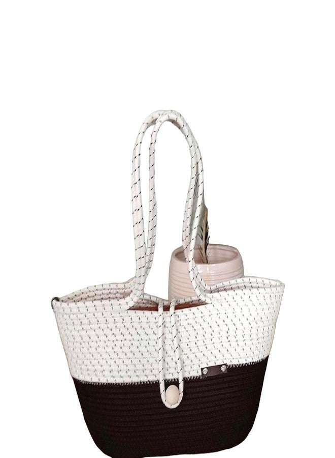 DYARCHY Attractive Hand Bag | Extra large Tote Bag | Summer Bag | Bucket Bag | Basket Bag | Bamboo Tote | Beach Bags for Women | Boho Bag | Kauna Bag | Handbag | Jute Bag | Handmade Bag (BLACK & WHITE) - Image 1