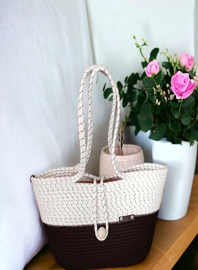 DYARCHY Attractive Hand Bag | Extra large Tote Bag | Summer Bag | Bucket Bag | Basket Bag | Bamboo Tote | Beach Bags for Women | Boho Bag | Kauna Bag | Handbag | Jute Bag | Handmade Bag (BLACK & WHITE) - Image 4