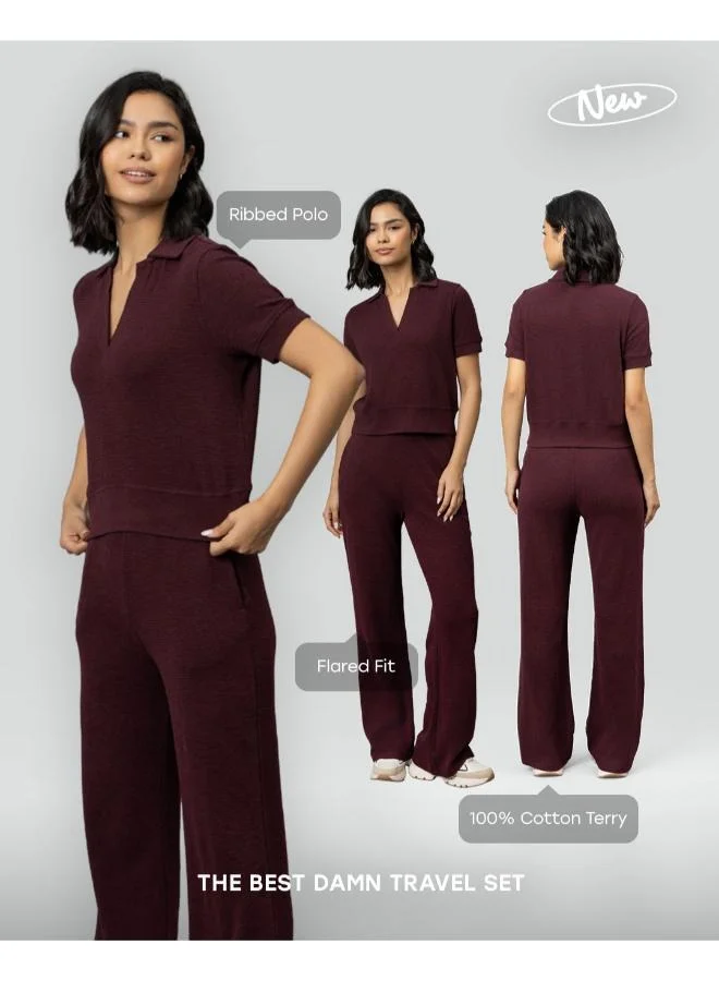 نسيسيرا Burgundy Ottoman Rib Polo Set