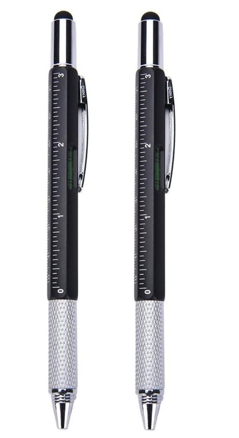 Faded 6-in-1 MultiTool Pen Set | All-in-One Ballpoint Pens with Stylus, Ruler, Level, Flat & Phillips Screwdrivers | Compact & Versatile Tool Pens (Pack of 2) - Image 1