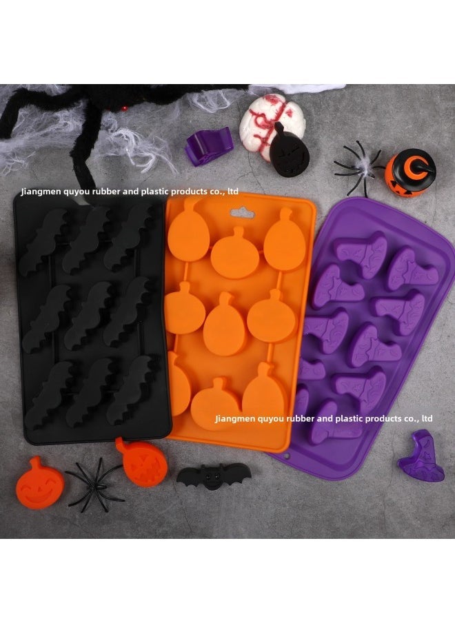 Halloween Mold Silicone Pumpkin Bat Witch Hat Chocolate Mold Candy Baking Film With Easy Demoulding-Color - Image 2