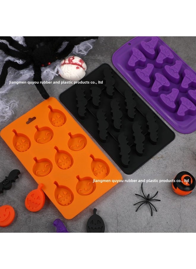 Halloween Mold Silicone Pumpkin Bat Witch Hat Chocolate Mold Candy Baking Film With Easy Demoulding-Color - Image 3
