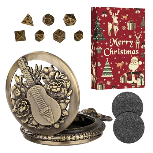 Keller & Weber Mini DND Dice Set with Steampunk Hollow Bard Pocket Watch Shell Case 7 PCS Metal Polyhedral DD Dice Set Xmas Gift with Gift Box Role Playing Board Game Accessories Bronze - Image 5