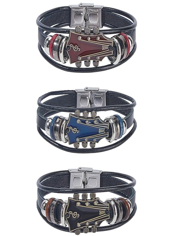 CALFOVERA Retro Guitar Genuine Leather Wrap Bracelet Punk Multilayered Rock Music Wrist Cuff Ethnic Tribal Stackable Braided Leather Cord Wristband Bangle for Men Musical Enthusiast Gift - Image 1