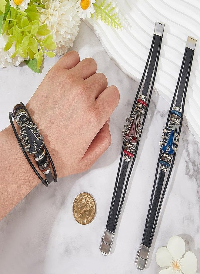 CALFOVERA Retro Guitar Genuine Leather Wrap Bracelet Punk Multilayered Rock Music Wrist Cuff Ethnic Tribal Stackable Braided Leather Cord Wristband Bangle for Men Musical Enthusiast Gift - Image 3