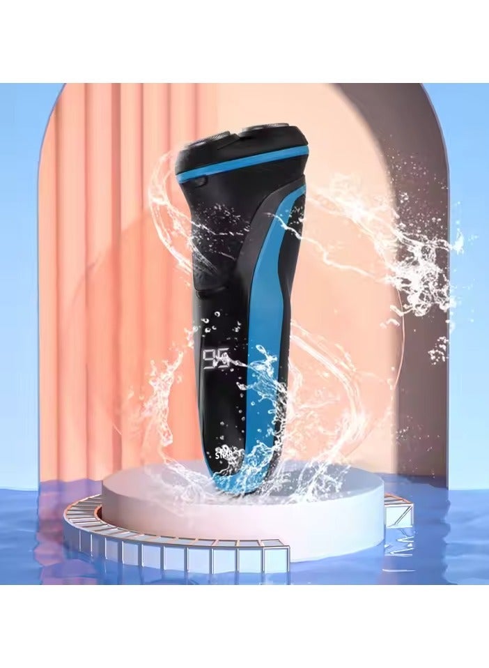 WINNING STAR Rechargeable Electric Shaver | 3-Blade Floating Rotary Razor 14500 Lithium Battery | Pop-Up Trimmer | LCD Digital Display | Waterproof | USB Fasting Charge | Travel Lock | Black*Blue - Image 2