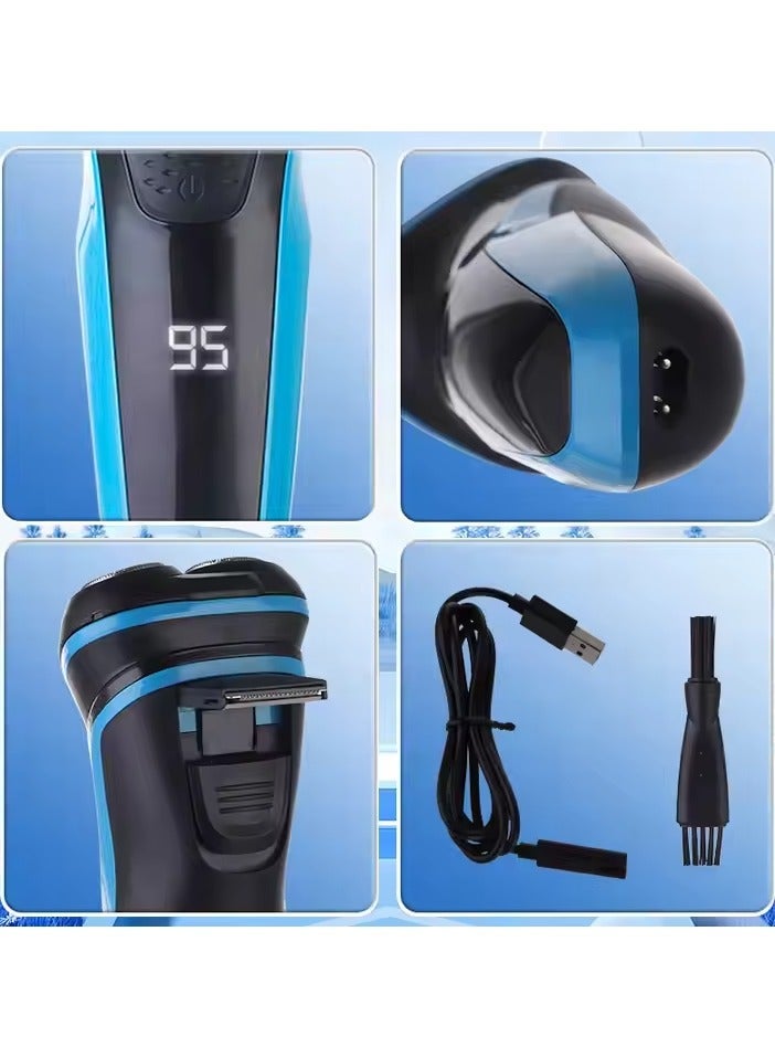 WINNING STAR Rechargeable Electric Shaver | 3-Blade Floating Rotary Razor 14500 Lithium Battery | Pop-Up Trimmer | LCD Digital Display | Waterproof | USB Fasting Charge | Travel Lock | Black*Blue - Image 5