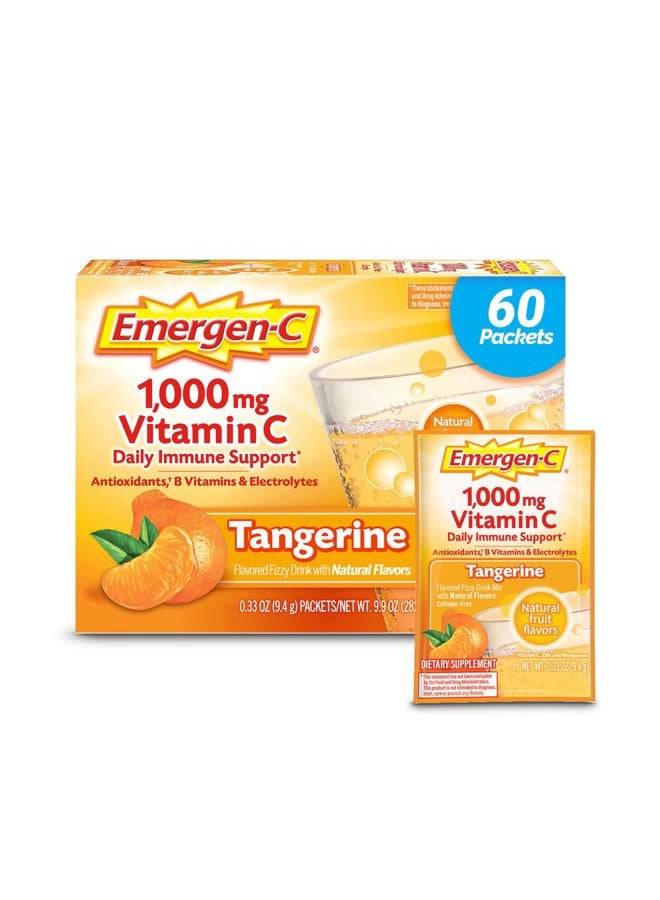 Emergen-C 1000mg Vitamin C Powder, with Antioxidants, B Vitamins and Electrolytes, Vitamin C Supplements for Immune Support, Caffeine Free Drink Mix, Tangerine Flavor - 60 Count/2 Month Supply - Image 1