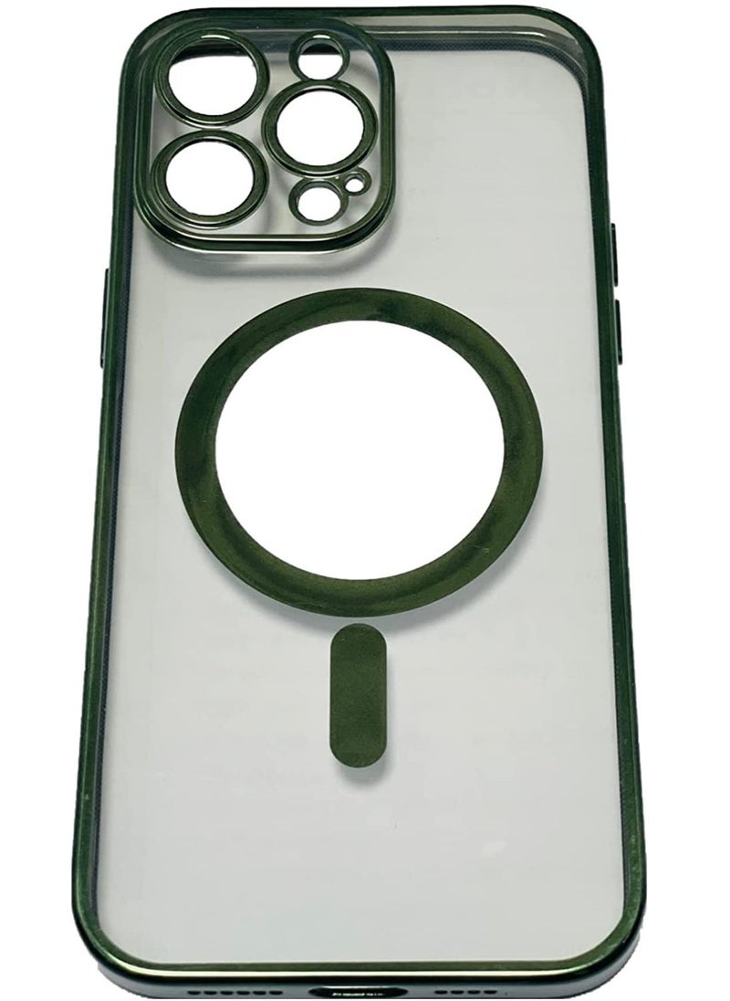 BGM - Luxury Plating Clear Magnetic For Magsafe Wireless Charge Case Compatible With IPhone 14 Pro|14 Pro Max Soft Silicone Ultraslim Edges Protective TPU PC Hybrid Case(Green Pro Max) - Image 1