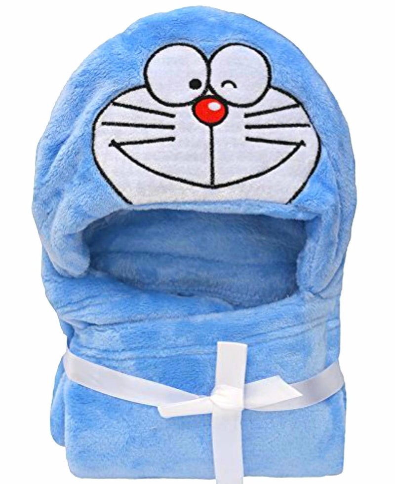 BRANDONN Newborn Combo of Furry Glacier Hooded Smily Baby Blanket and Premium Glacier Hooded Baby Wrapper(Pack of 2, Blue) - Image 2