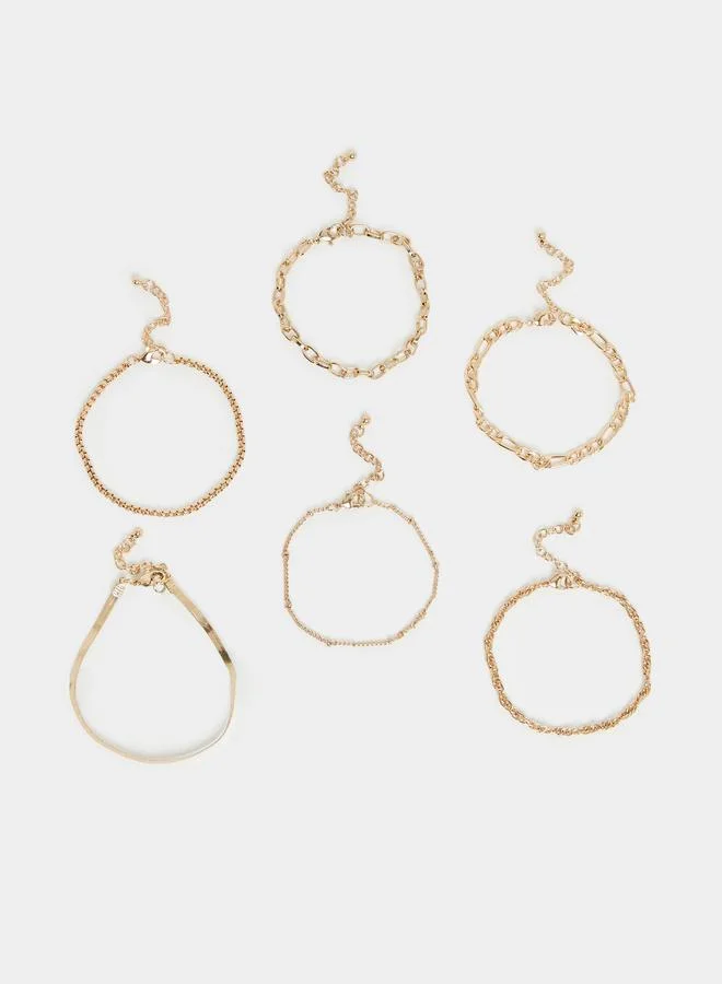 ستايلي طقم من 6 أساور سلاسل متنوعة