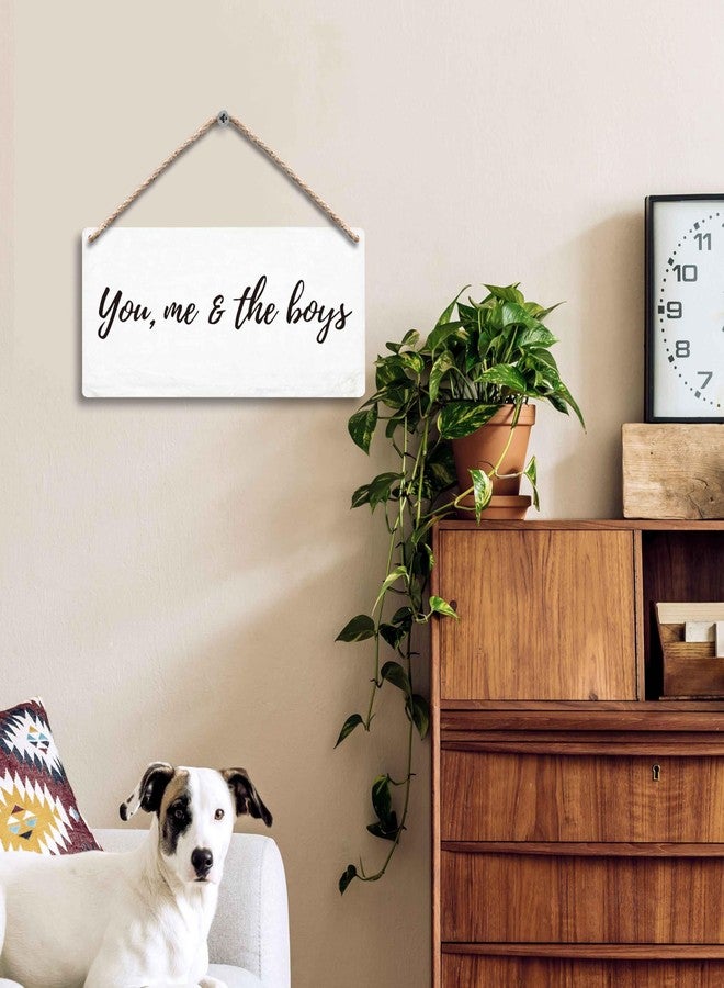 FUGWN You Me and the Boys Hanging Wooden Signs 12x6, Minimalist Inspirational Family Home Bedroom Living Room Boys Room Wall Decor, Mother’s Day Home Decor Gifts for Women Men Mom Dad - Image 2