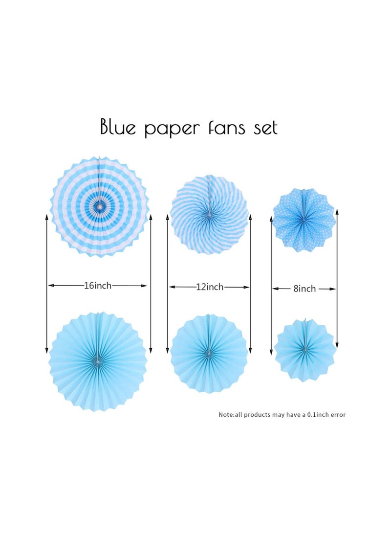 LA FIESTA Blue Paper Fan decorations for Boys First Birthday - 6 Pc  - Image 2