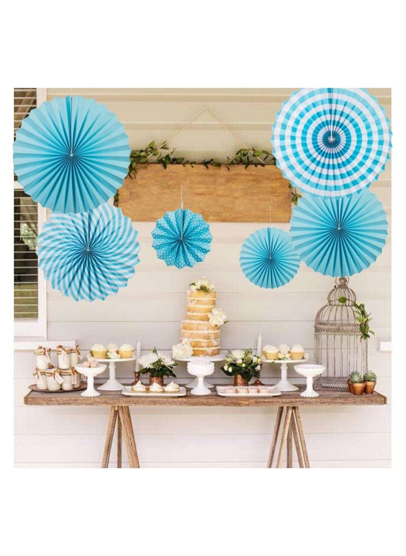 LA FIESTA Blue Paper Fan decorations for Boys First Birthday - 6 Pc  - Image 3