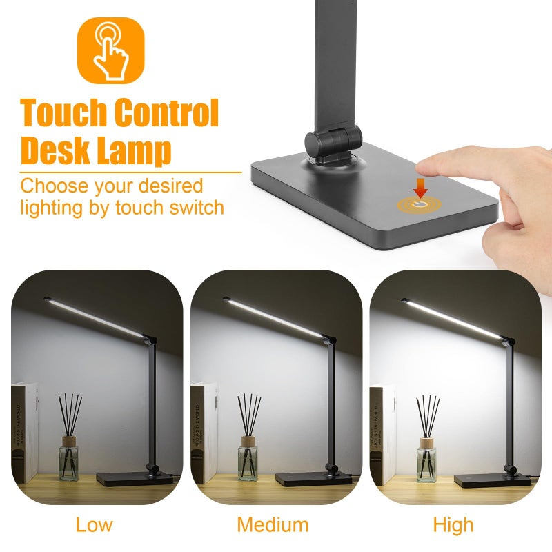 DWEPTU Rechargeable Desk Lamp LED Desk Lamps Eye-Caring Desk Lamps Dimmable Office Lamp with USB Chager Touch Control for Home Office Student Dormitory - Image 2