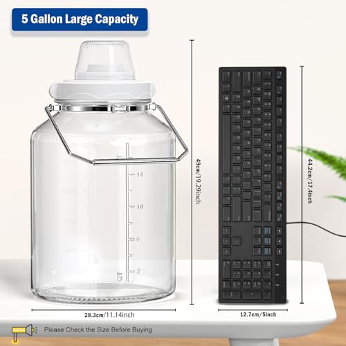 Daitouge 5 Gallon Air Tight Glass Storage Jars, 6.4inch Wide Mouth Canister with Stainless Steel Handle, Large Gallon Glass Jars, Glass Water Jug with Cup for Terrarium, Storage, Dog Treats, Mead Making - Image 4