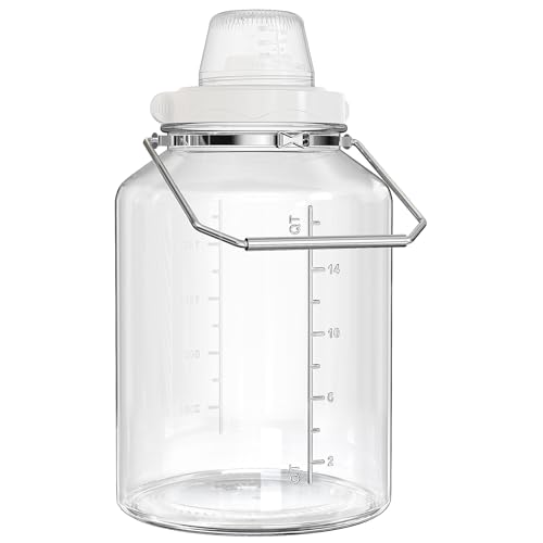 Daitouge 5 Gallon Air Tight Glass Storage Jars, 6.4inch Wide Mouth Canister with Stainless Steel Handle, Large Gallon Glass Jars, Glass Water Jug with Cup for Terrarium, Storage, Dog Treats, Mead Making - Image 1