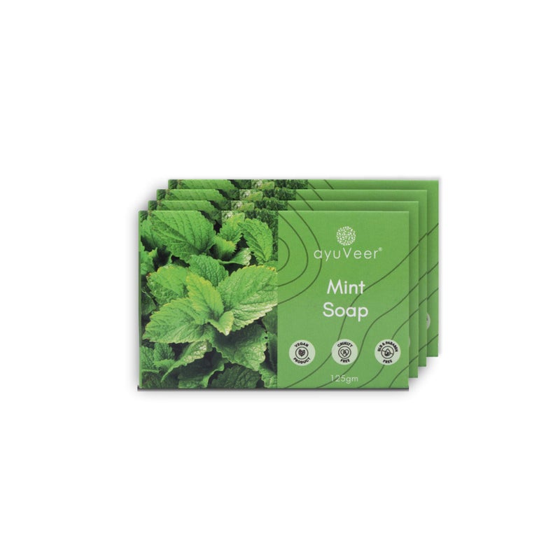 Ayuveer Mint Soap, Fresh & Clear Skin, 100% Natural, For All Skin Type, 125 G | Pack of 4 - Image 1