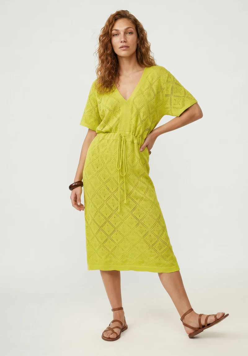 رافاي Santorina Knitted Midi Dress In Chartreuse