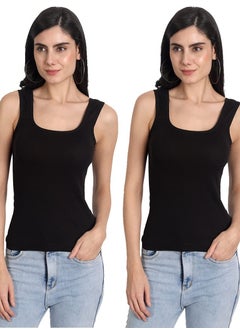 Aimly Aimly Women's Cotton Camisole Slip Black 1015 Pack of 2  - Image 1