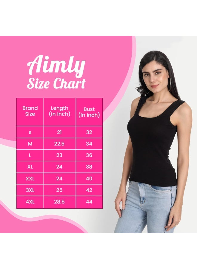 Aimly Women's Cotton Sleeveless Camisole Slip Pack of 2 U-Shape Neck, Wide Straps, Soft Stretchable Micro Cotton Lounge, Active & Daily Wear-Black - Image 4