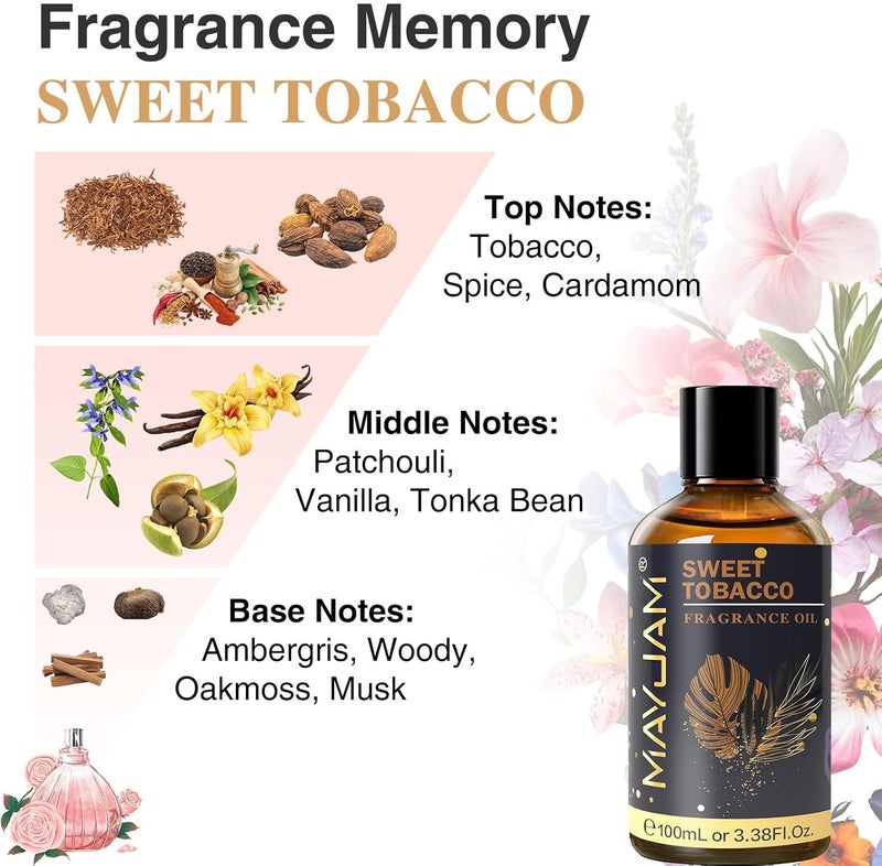 100ML/3.38FL.OZ Sweet Tobacco Fragrance Oils with Glass Dropper, Essential Oils for Diffusers for Home, Long Lasting Scented Oils for Diffusers Soap Candle Making - Image 4