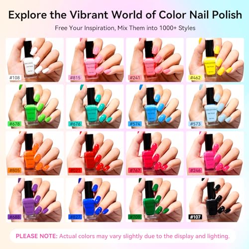 Nailshion Nail Polish 10ml 16 Colors Rainbow Air Dry Regular Nail Polish Set with Base Top Coat Remover Pads White Red Classic French Fingernail Polishes Nongel Bulk Gift for Nail Art Lovers - Image 3