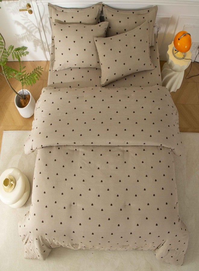 SDY 7PCS Heart Plaid Comforter Sheets Set Twin, Washed Microfiber Gingham Bedding Set Included Comforter, Flat Sheet, Fitted Sheet and Pillowcases & Shams for Kids Boys and Girls - Image 1