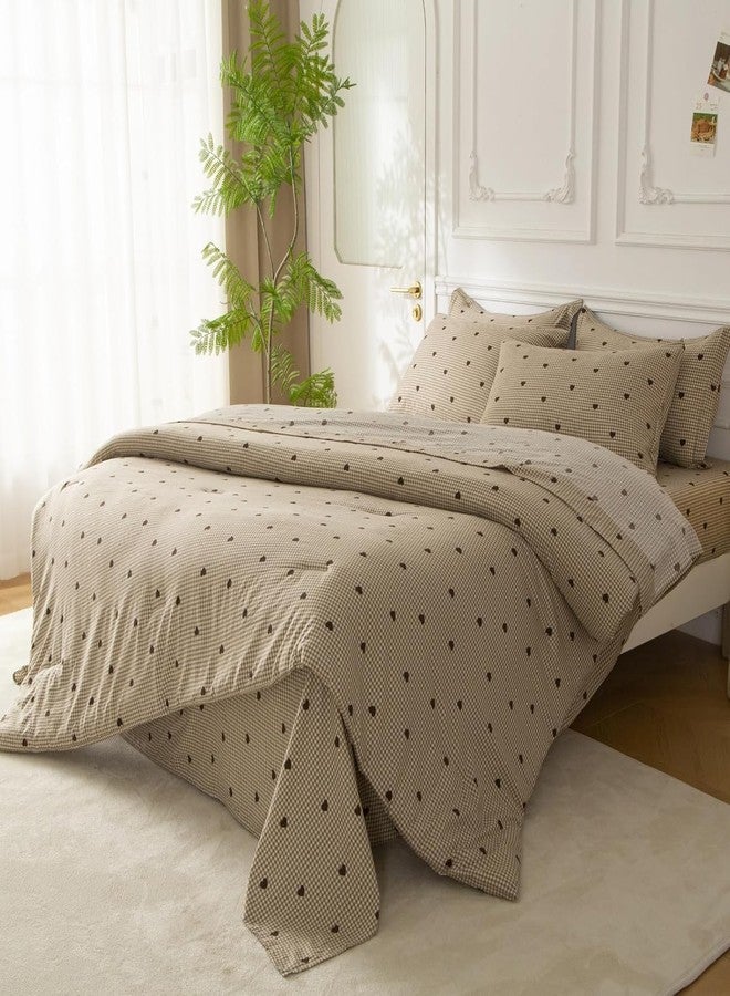 SDY 7PCS Heart Plaid Comforter Sheets Set Twin, Washed Microfiber Gingham Bedding Set Included Comforter, Flat Sheet, Fitted Sheet and Pillowcases & Shams for Kids Boys and Girls - Image 2