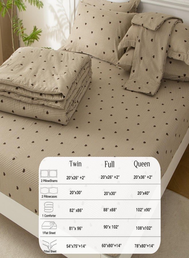 SDY 7PCS Heart Plaid Comforter Sheets Set Twin, Washed Microfiber Gingham Bedding Set Included Comforter, Flat Sheet, Fitted Sheet and Pillowcases & Shams for Kids Boys and Girls - Image 5
