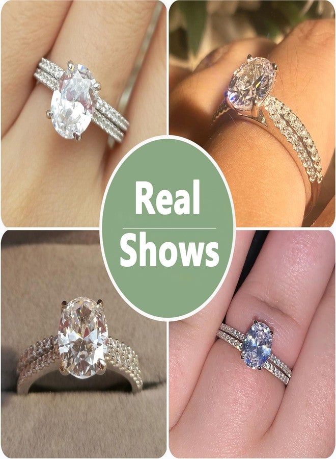 نيو شي جولري مجموعة خواتم خطوبة من الزركونيا المكعبة من نيوشي للمجوهرات، طقم خاتم زفاف سوليتير من الفضة الإسترليني عيار 925، طقم زفاف بيضاوي، مناسب للسفر والذكرى السنوية، مقاس 7 - Image 2