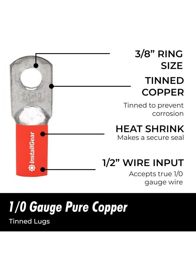 InstallGear 1/0 Gauge AWG Tinned Pure Copper Lugs Ring Terminals Connectors with Heat Shrink, 10-Pack - 1/0 Ring Terminal - Electrical Connectors, Heat Shrink Wire Connectors for 1/0 Gauge Wire - Image 5