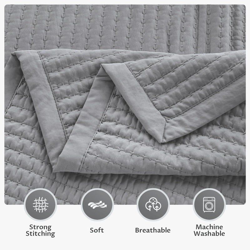 KASENTEX Twin Quilt Set 68"x86" - Soft Washed 3-Layer Lightweight Bedspread, Minimalist Nordic Design, All-Season Spring & Summer Quilt Set (1 Quilt + 2 Pillow Shams), Solid Grey - Image 4