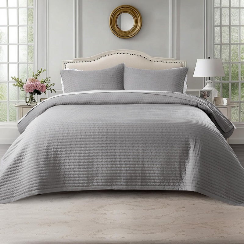 KASENTEX Twin Quilt Set 68"x86" - Soft Washed 3-Layer Lightweight Bedspread, Minimalist Nordic Design, All-Season Spring & Summer Quilt Set (1 Quilt + 2 Pillow Shams), Solid Grey - Image 1