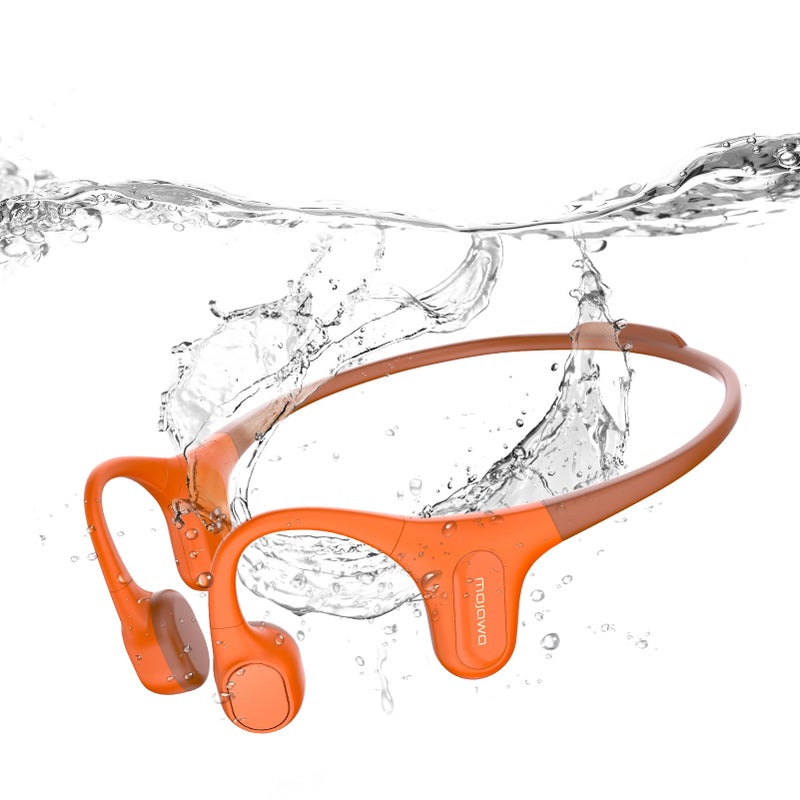 mojawa Run Plus Bone Conduction Headphones, Open-Ear Bluetooth Headphones, 32GB MP3 Player, IP68 Waterproof Swimming Earbuds, Deep Bass, Secure Fit for Running, Gym and Daily Use, Orange - Image 1