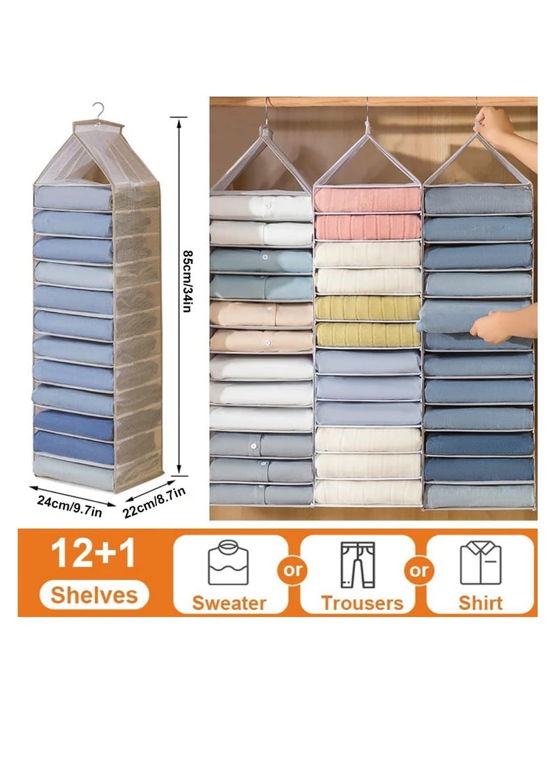 DUNISO 2 pieces Hanging Wardrobe Clothes Organiser with 12 Shelves Foldable Closet Clothing Storage Dividers Cabinet Pants Shelf  - Image 3
