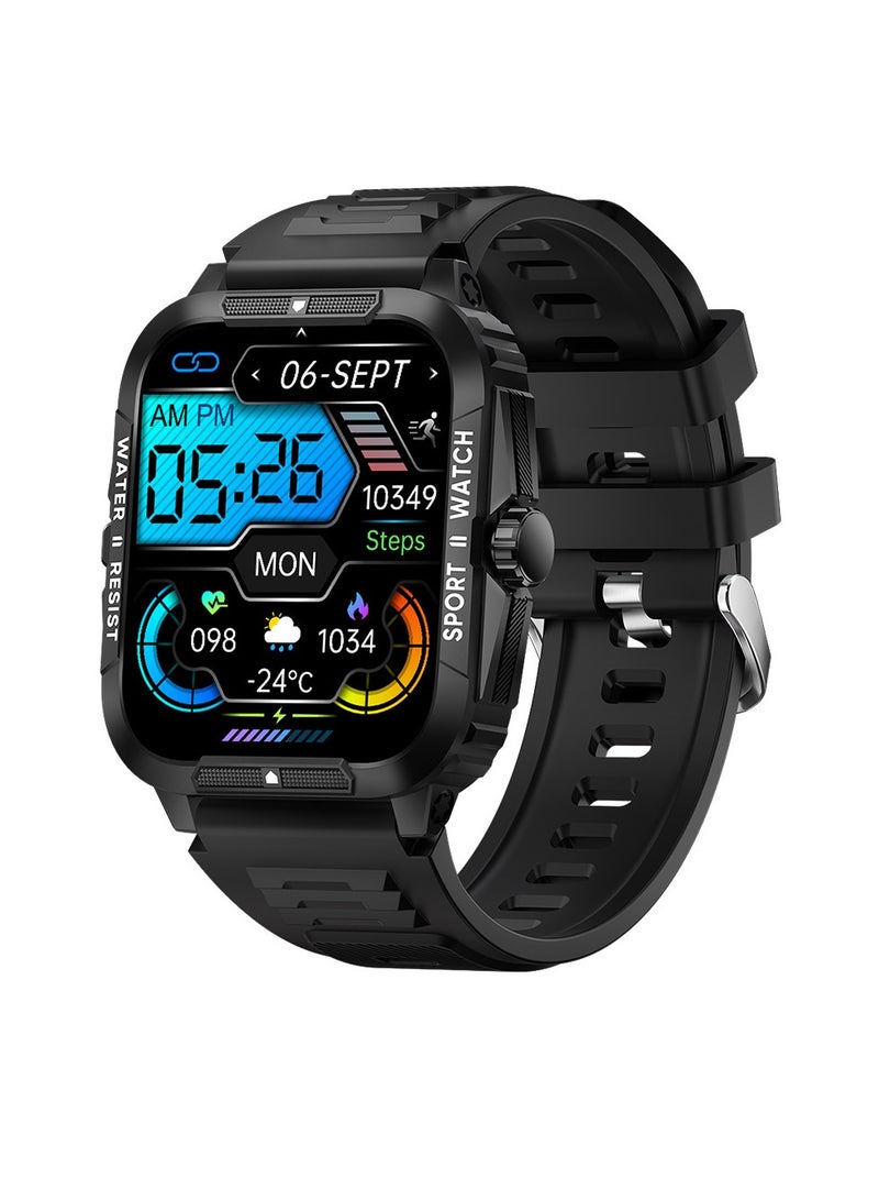 كولمي ساعة ذكية عسكرية، مقاومة للماء حتى 3ATM، مزودة بخاصية الاتصال عبر البلوتوث، وسوار ذكي أنيق بشاشة كبيرة مع أوضاع رياضية متعددة، (قطعة واحدة، أسود) - Image 1