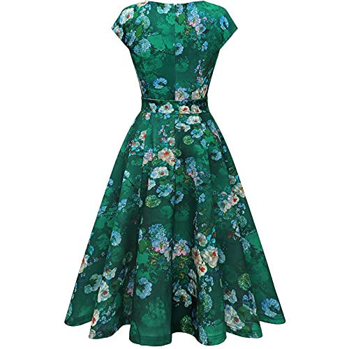 DRESSTELLS Cocktail Dress, Green Floral Wedding Guest Dresses for Women, Vintage Holiday Party Dress, Formal Modest Church Dress Green Flower XL - Image 4