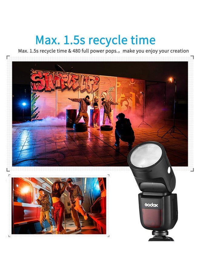 Godox - Godox V1 V1-N V1N Round Head Camera Flash for Nikon Flash Speedlight Speedlite Light,76Ws 2.4G 1/8000 HSS,480 Full Power Shots,1.5s Recycle Time,2600mAh Li-ion Battery,10 Levels LED Modeling Lamp - Image 1