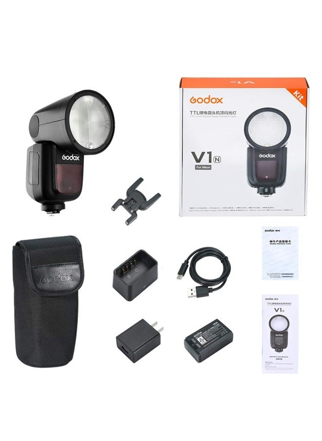 Godox - Godox V1 V1-N V1N Round Head Camera Flash for Nikon Flash Speedlight Speedlite Light,76Ws 2.4G 1/8000 HSS,480 Full Power Shots,1.5s Recycle Time,2600mAh Li-ion Battery,10 Levels LED Modeling Lamp - Image 1