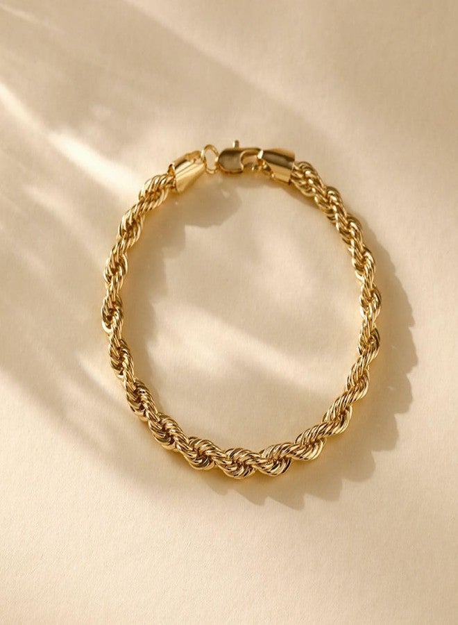 Aaishwarya Gold Plated Zircon 6mm Twisted Rope Chain Bracelet for Women and Girls | Minimal Dainty Jewelry | Anti-Tarnish | Stylish Everyday Accessory | Jewellery Gift - Image 3