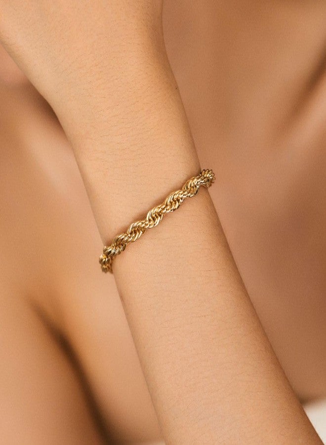 Aaishwarya Gold Plated Zircon 6mm Twisted Rope Chain Bracelet for Women and Girls | Minimal Dainty Jewelry | Anti-Tarnish | Stylish Everyday Accessory | Jewellery Gift - Image 2