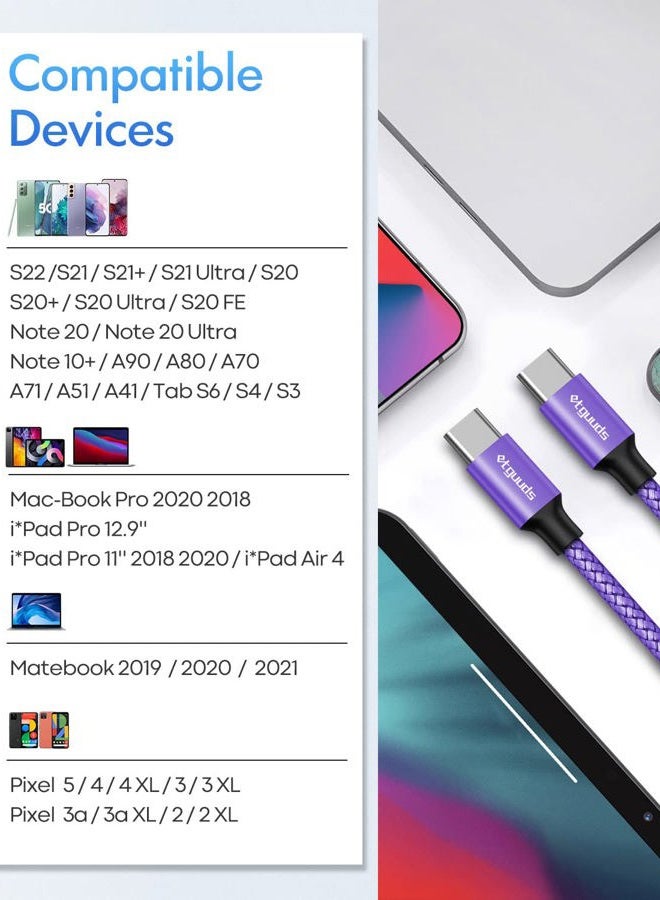 Purple USB C to USB C Cable 6ft, 2-Pack, 60W USBC to USBC Cord, Type C to C Charger Cable Fast Charging for iPhone 16/15 Pro Max/Plus/Pro, for MacBook Pro Air/iPad, for Samsung Galaxy S24 S23