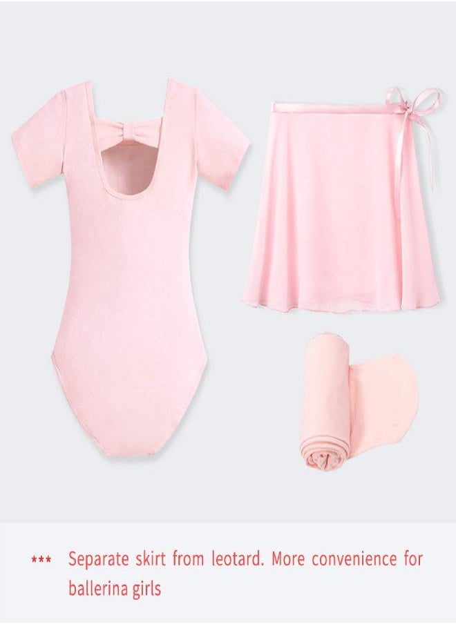 Stelle Stelle Girls Bow Back Dance Active Dress Ballet Leotard Combo with Dance Skirt and Dance Tight (Ballet Pink,110, 6 Years)  - Image 2