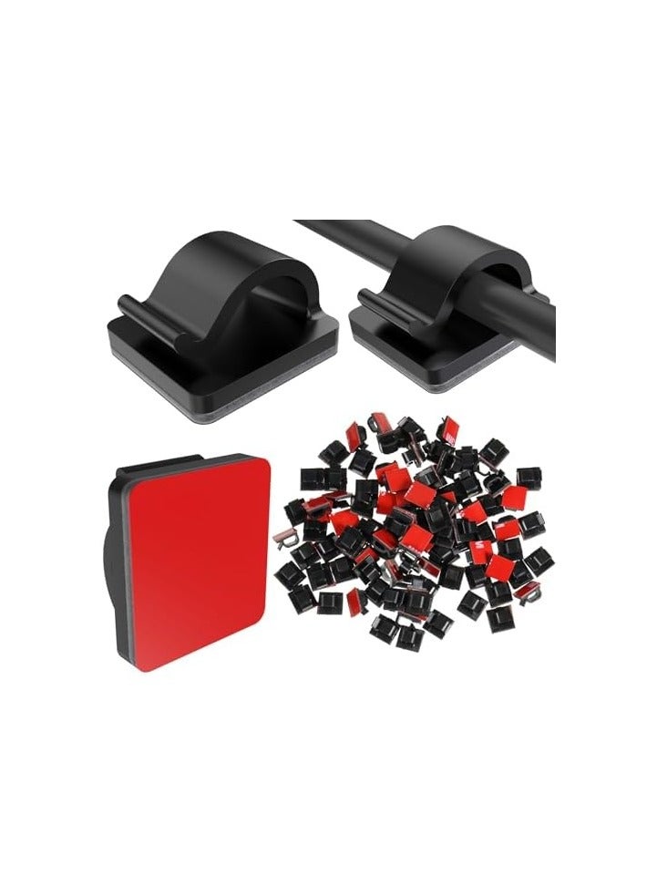 erorex 100 Pieces Cable Clips Outdoor Light Clips Cord Organizer Self Adhesive Wire Clips Mini Hooks Cable Wire Management Holder for Car Office Home Fairy Light Decoration (Black) - Image 1