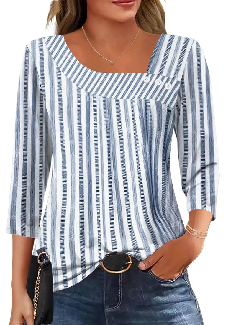LOMON Tunic Tops for Women Loose Fit Dressy 3/4 Elbow Length Sleeve T Shirts Summer Peasant Spring Blouses XXL - Image 1